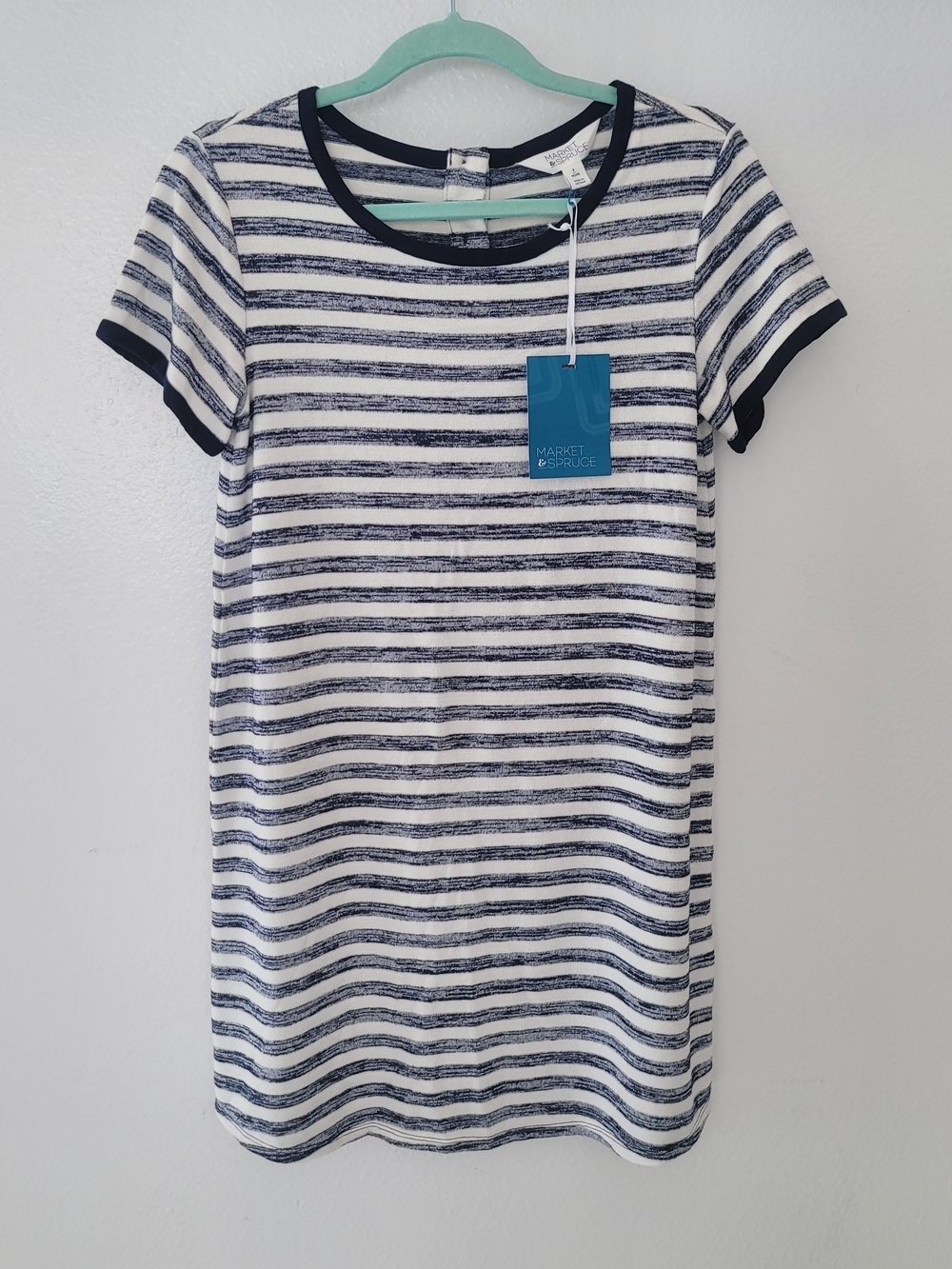 Market & Spruce Navy and White Striped Tee Dress Size Small Petite